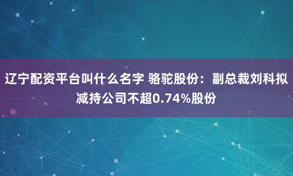 辽宁配资平台叫什么名字 骆驼股份：副总裁刘科拟减持公司不超0.74%股份